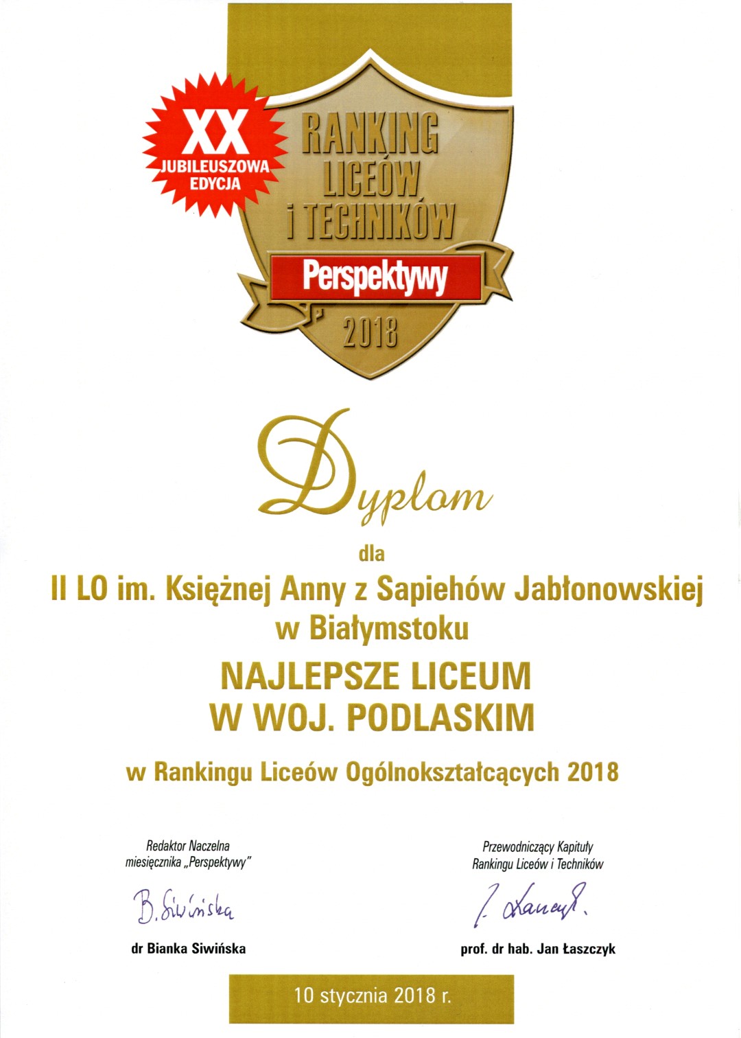 Dyplom Perspektywy 2018