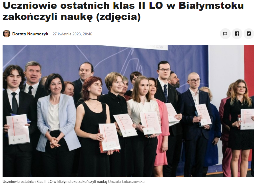 Uczniowie ostatnich klas II LO w Białymstoku zakończyli naukę (zdjęcia)