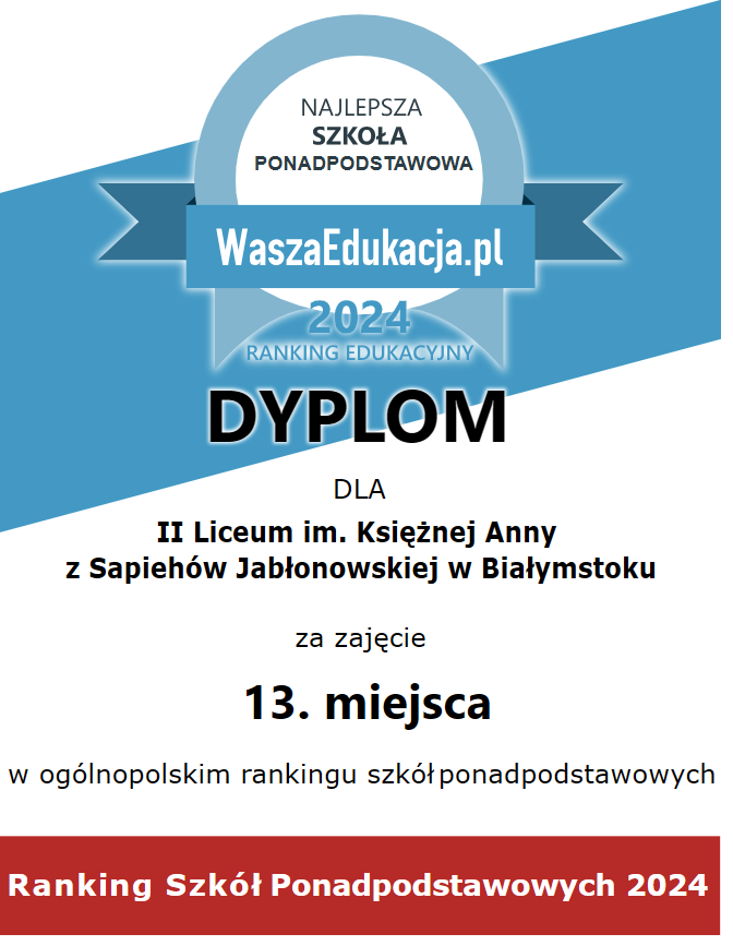 dyplom Wasza Edukacja dla II LO