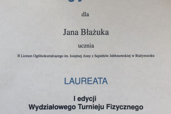 Dyplom Jana Błażuka