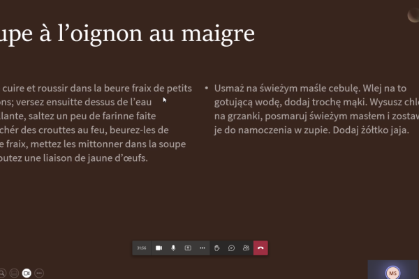Zajęciach on-line pani dr Sary Moroz z Zakładu Językoznawstwa Francuskiego UwB
