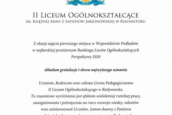 Dyplom od Prezydenta Miasta - kliknięcie spowoduje powiększenie zdjęcia Gratulacje i słowa najwyższego uznania