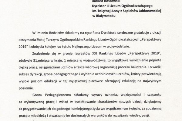 Rada Rodziców, podziękowania - kliknięcie spowoduje powiększenie zdjęcia Rada Rodziców - podziękowania