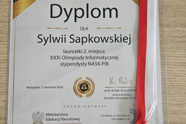 Laureatka Olimpiady Informatycznej - kliknięcie spowoduje powiększenie zdjęcia Olimpiada Informatyczna