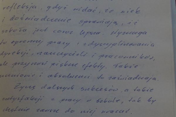 Wpis do kroniki - kliknięcie spowoduje powiększenie zdjęcia Wpis do kroniki - absolwent