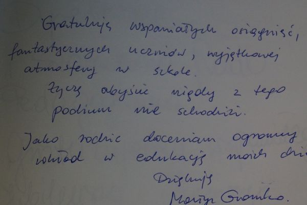 Wpis do kroniki - kliknięcie spowoduje powiększenie zdjęcia Wpis do kroniki - absolwent 2010